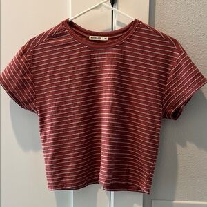 Marine Layer Light-Red and White Striped  Cropped Tee